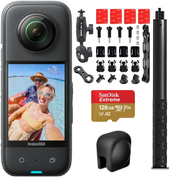 Insta360 One X3 Motorcycle Bundle ( One x3 + 64GB micro SD + Motorcycle Mount + X3 lens cap + 120 cms selfie stick ) - Image 5